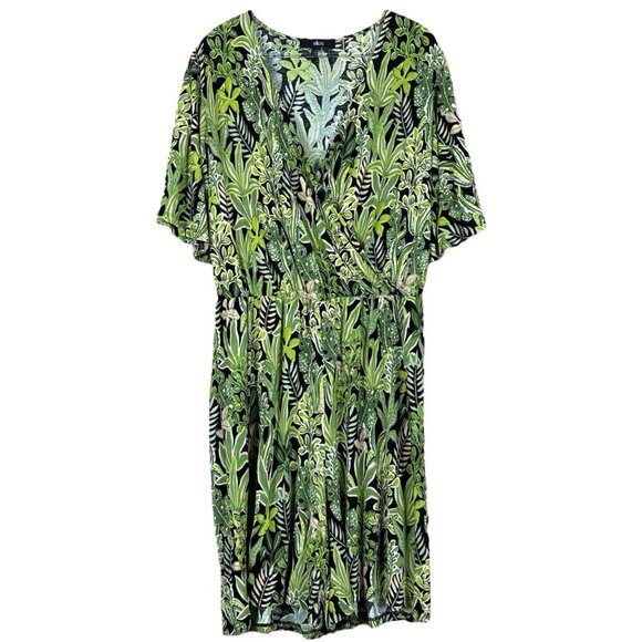 Ellos Tropical Succulent Leaf Print Faux Wrap Romper Lime Green Black Size 14/16 - Picture 1 of 8